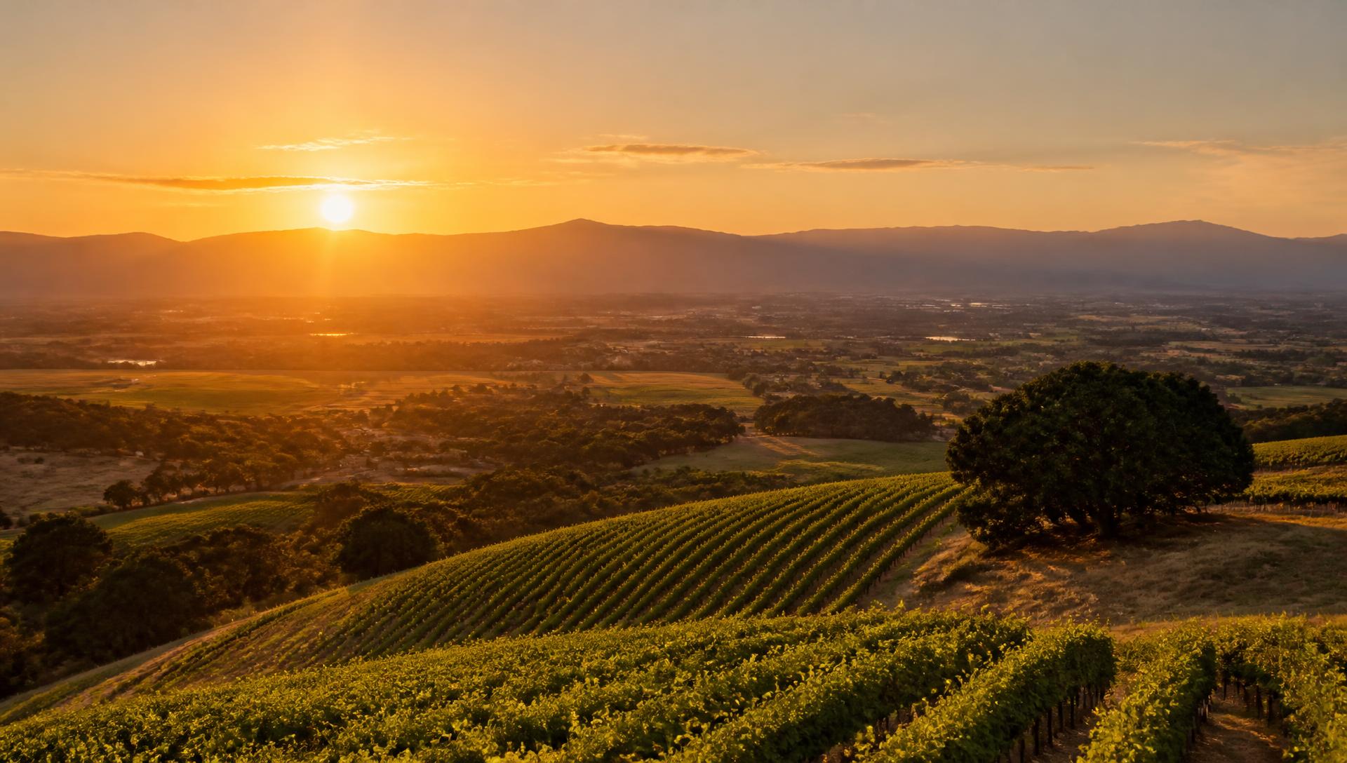 Sunset over Napa Valley vineyards